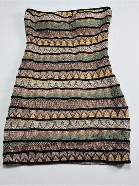 Striped Multicolor Strapless Bodycon Dress